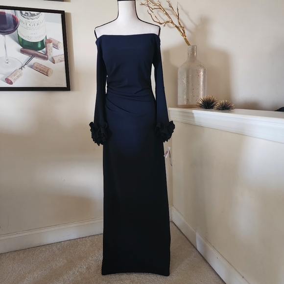 XSCAPE Off-Shoulder Ruffle-Cuff Dress - Picture 4 of 16